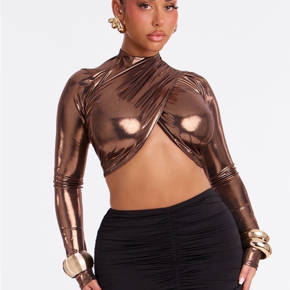 Fashion Nova Metallic Bronze Twist-Front Crop Top SOLD OUT!